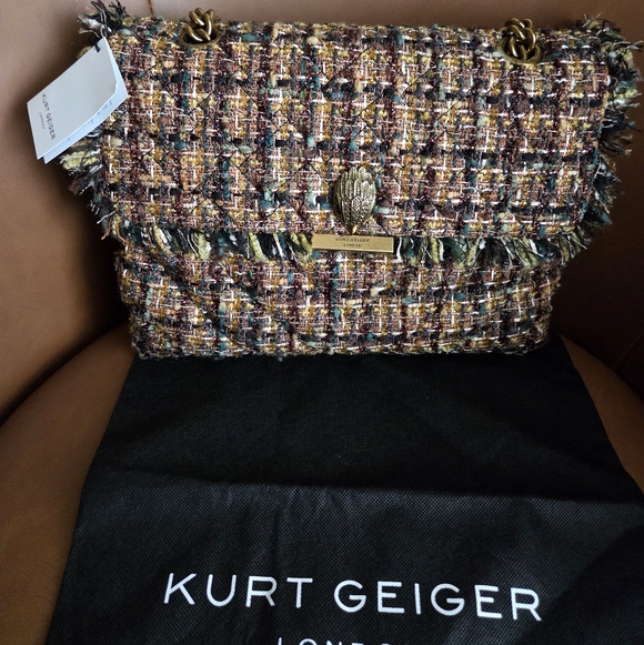 Kurt Geiger Kensington Tweed Shoulder Bag - Brown and Gold - Picture 2 of 6